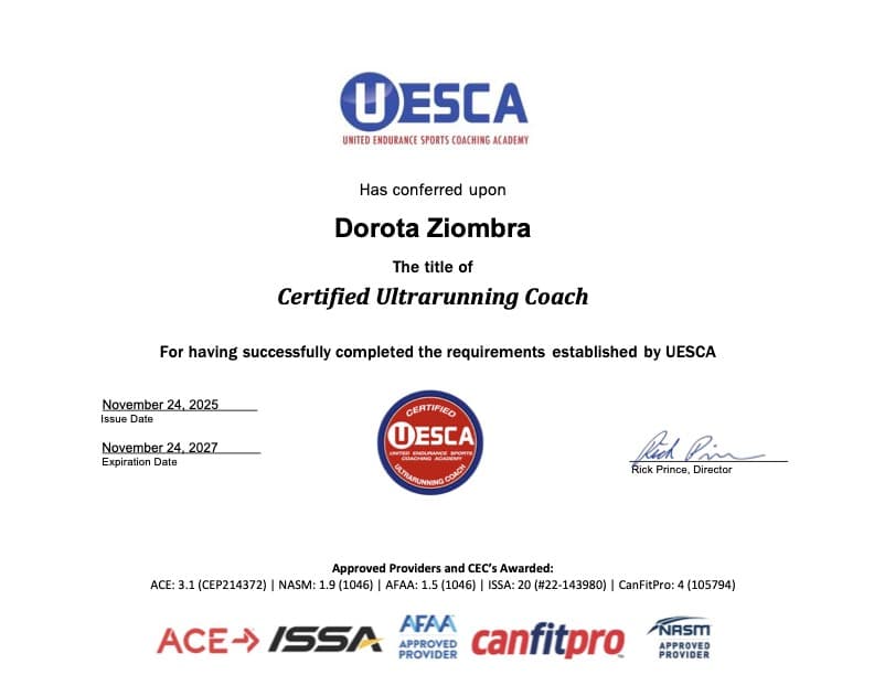 UESCA Ultra Running Coach Certificate — Dorota Ziombra