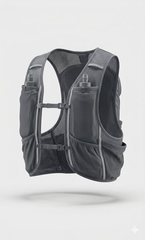 Trail running hydration vest with two soft flasks