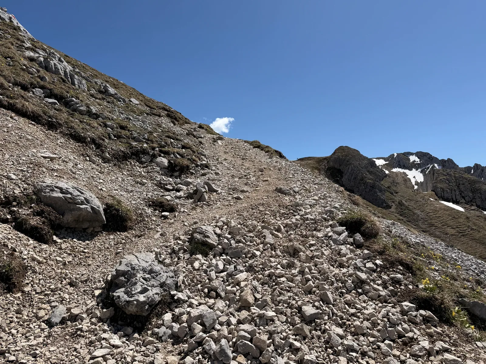 Rough scree field in the high alpine section above Ehrwald, ZUT 107K at KM 29.6.